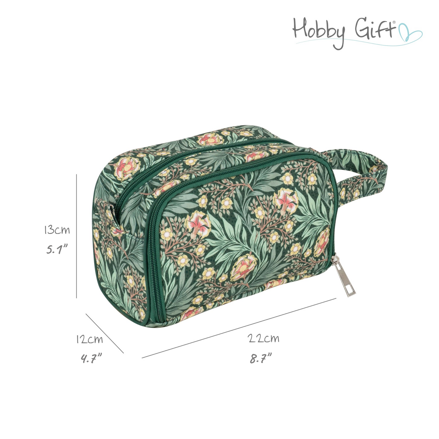 Morris Green Crochet Bag – Floral Cotton Zippered Project Case with Pocket