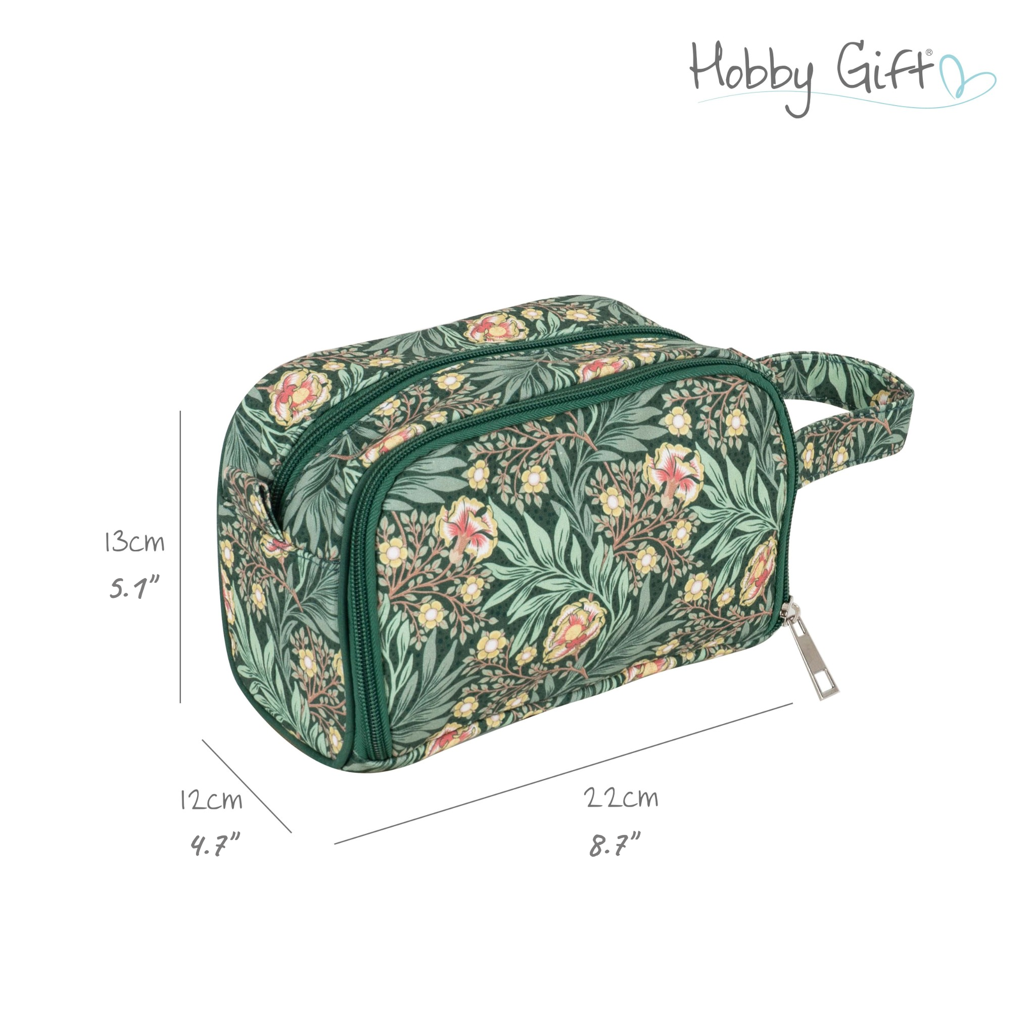Morris Green Crochet Bag – Floral Cotton Zippered Project Case with Pocket