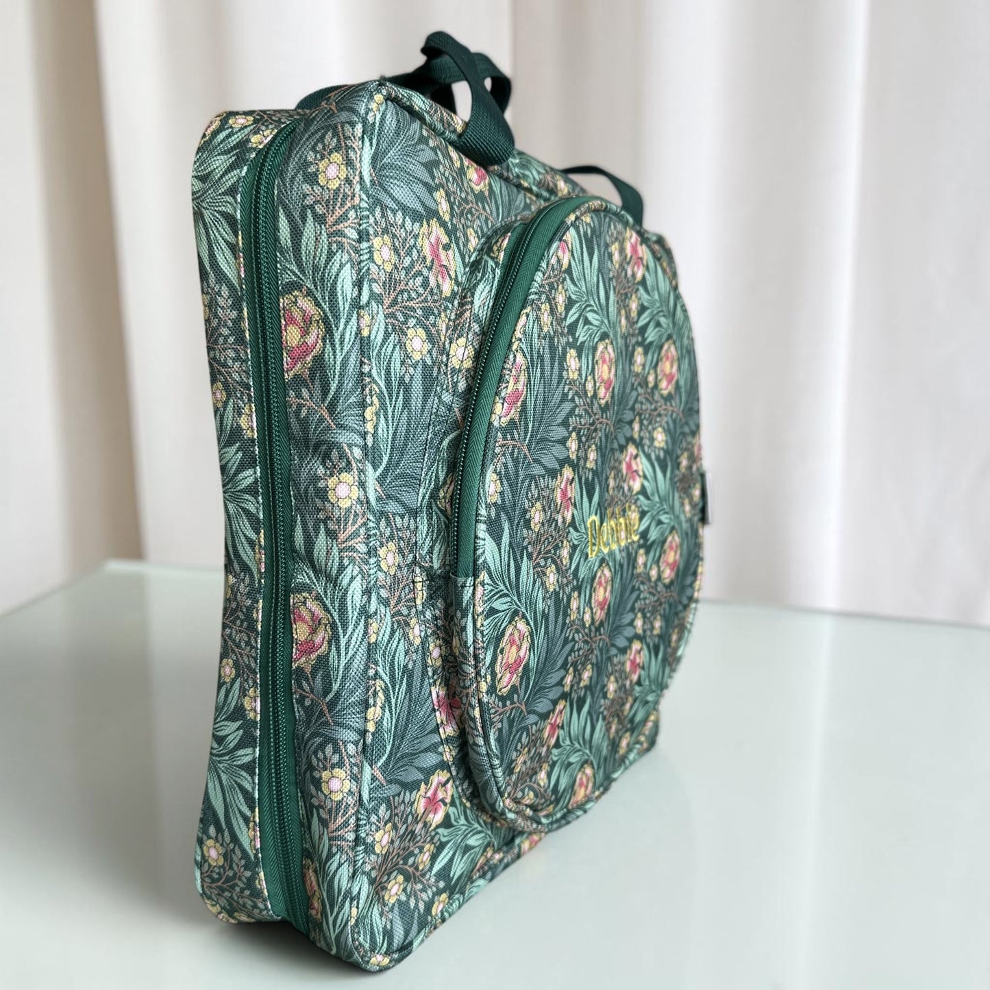 Personalised Craft Storage Bag with Hoop Pocket, Morris Green Embroidery Project Bag