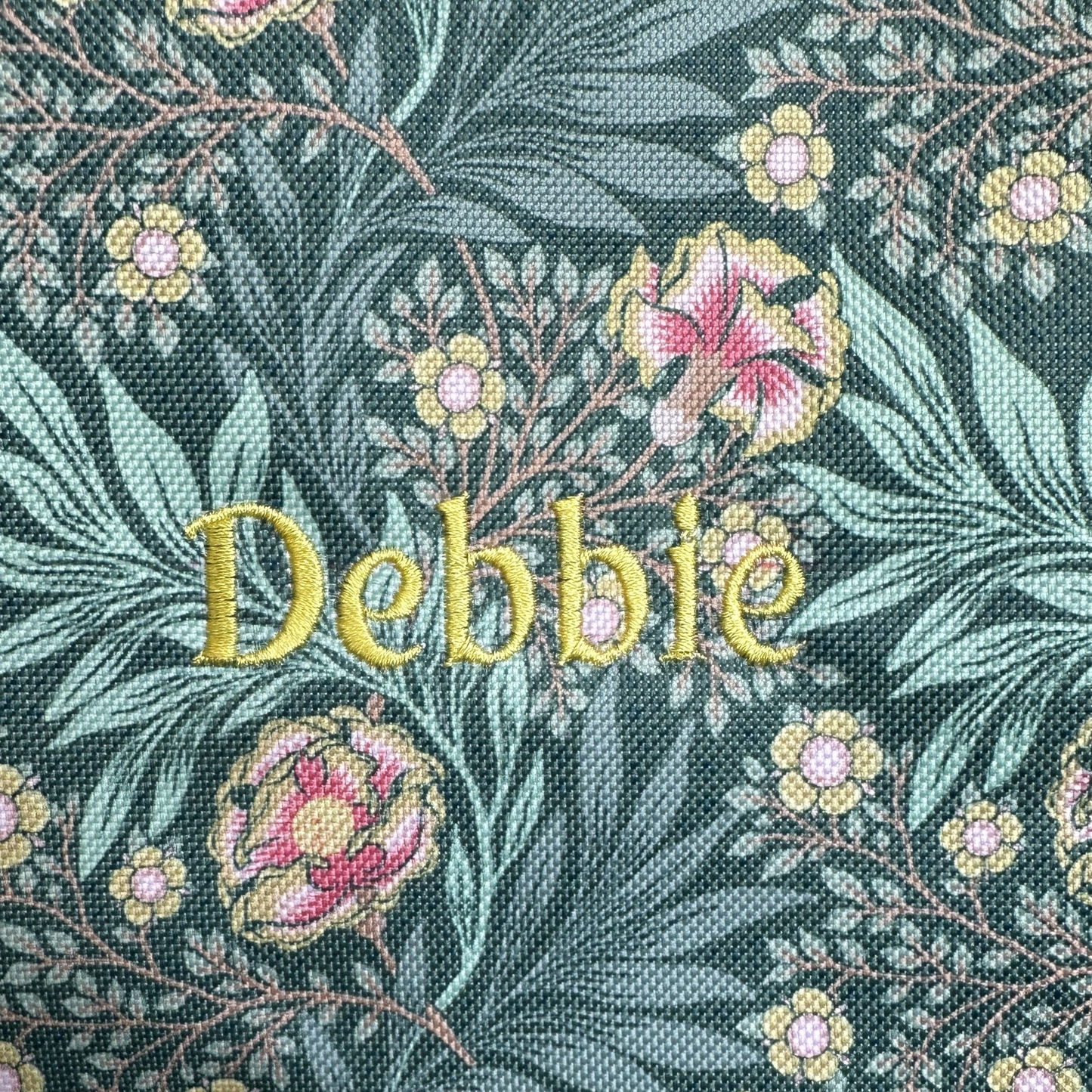 Personalised Craft Storage Bag with Hoop Pocket, Morris Green Embroidery Project Bag