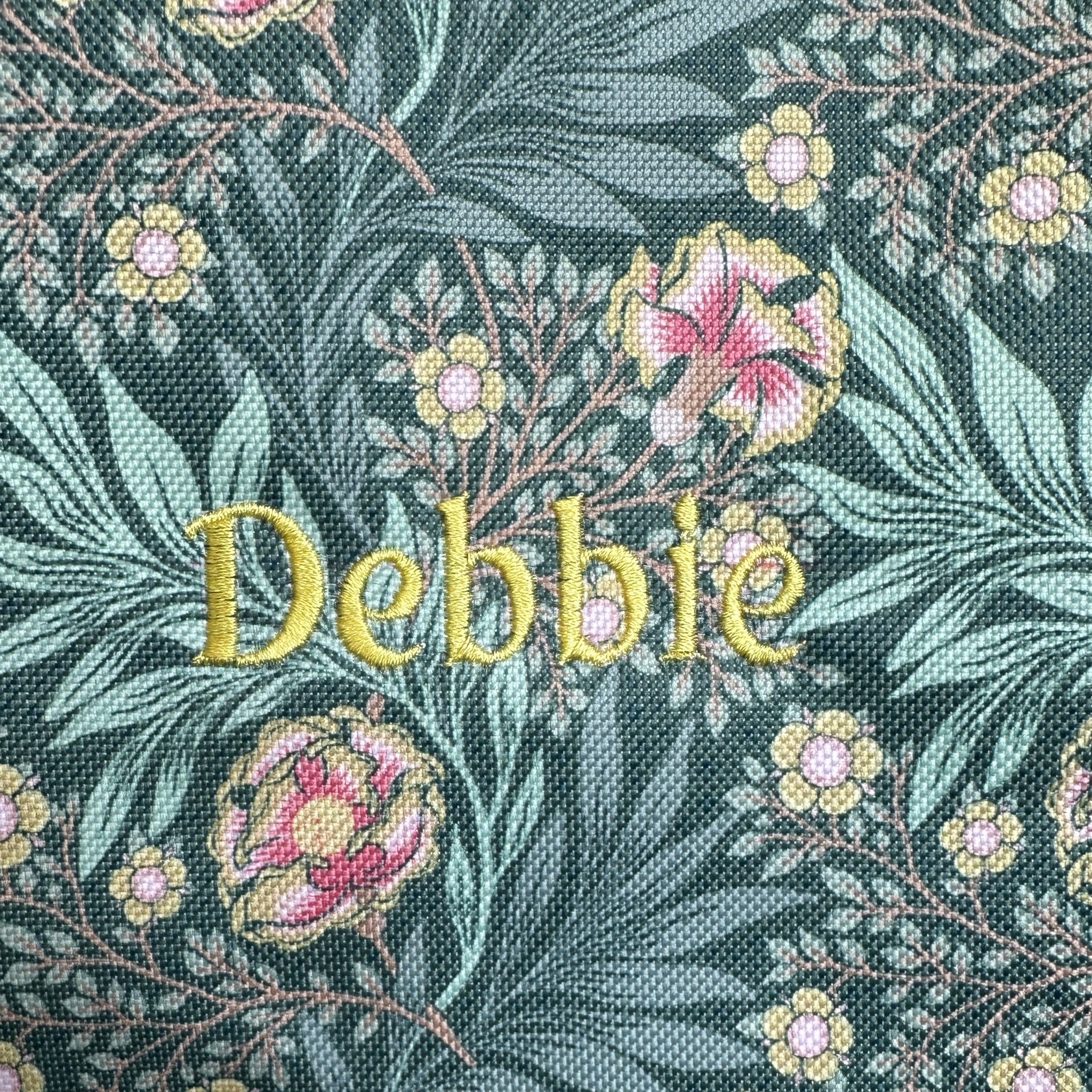 Personalised Craft Storage Bag with Hoop Pocket, Morris Green Embroidery Project Bag