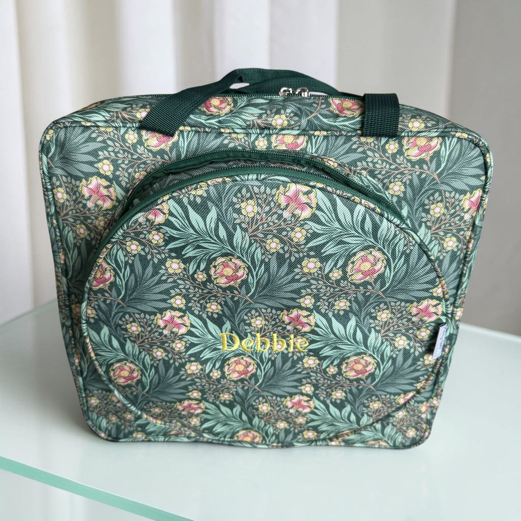Personalised Craft Storage Bag with Hoop Pocket, Morris Green Embroidery Project Bag