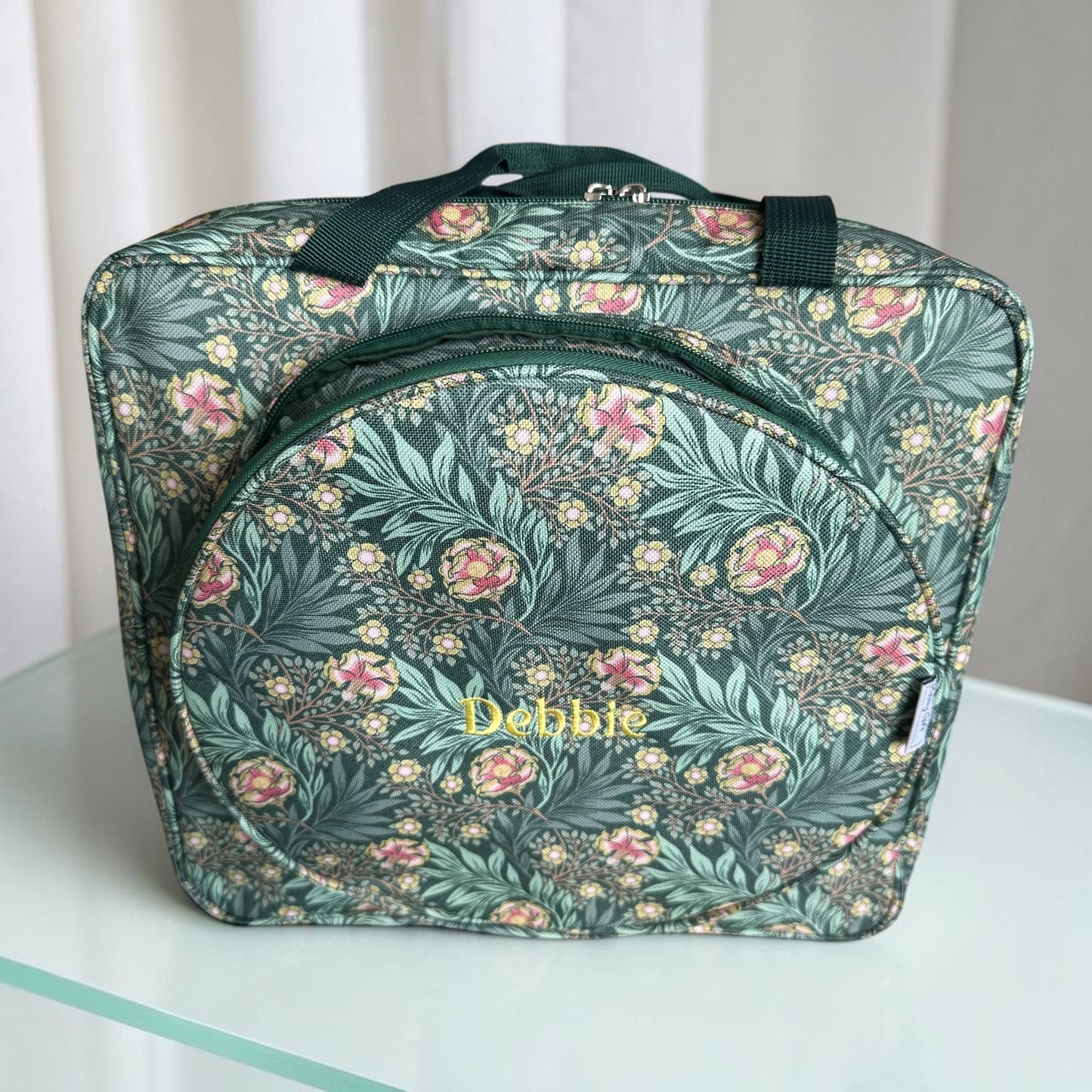 Personalised Craft Storage Bag with Hoop Pocket, Morris Green Embroidery Project Bag