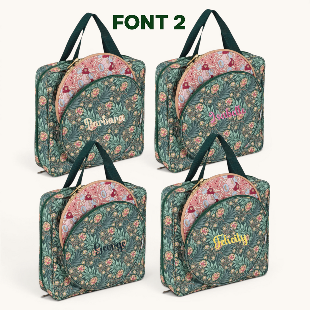 Personalised Craft Storage Bag with Hoop Pocket, Morris Green Embroidery Project Bag