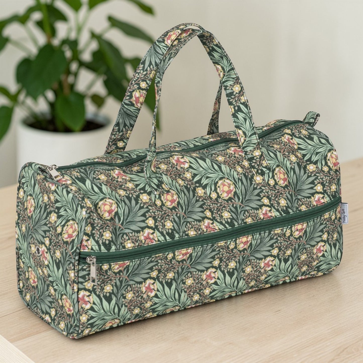 Morris Green Knitting Bag – Cotton Yarn Storage with Zip Pocket & Handles