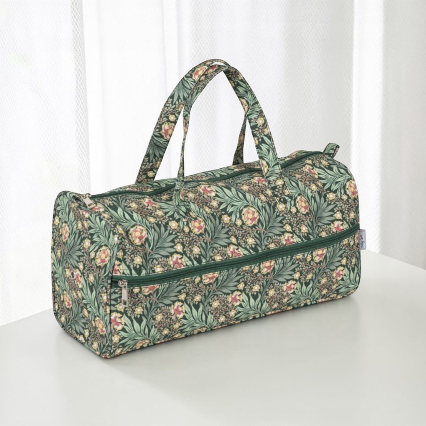 Morris Green Knitting Bag – Cotton Yarn Storage with Zip Pocket & Handles
