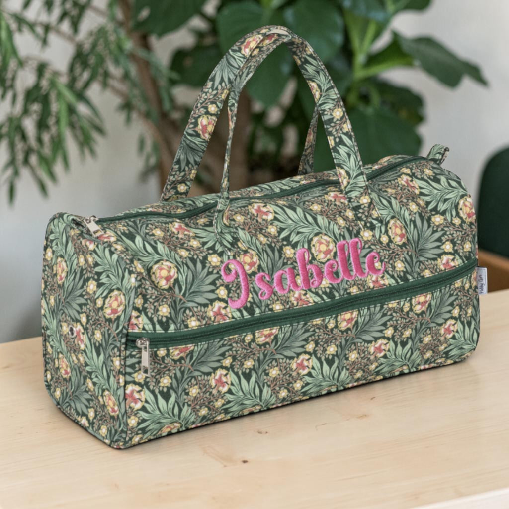 Personalised Morris Green Knitting Bag – Cotton Yarn Storage with Zip Pocket & Handles