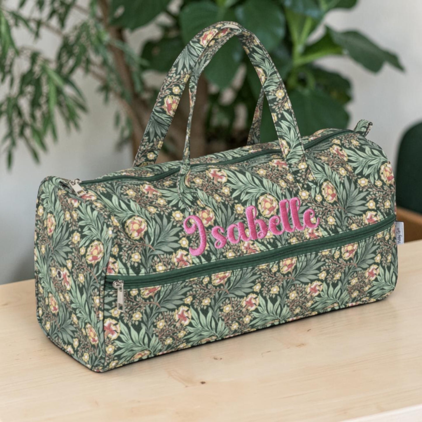 Personalised Morris Green Knitting Bag – Cotton Yarn Storage with Zip Pocket & Handles