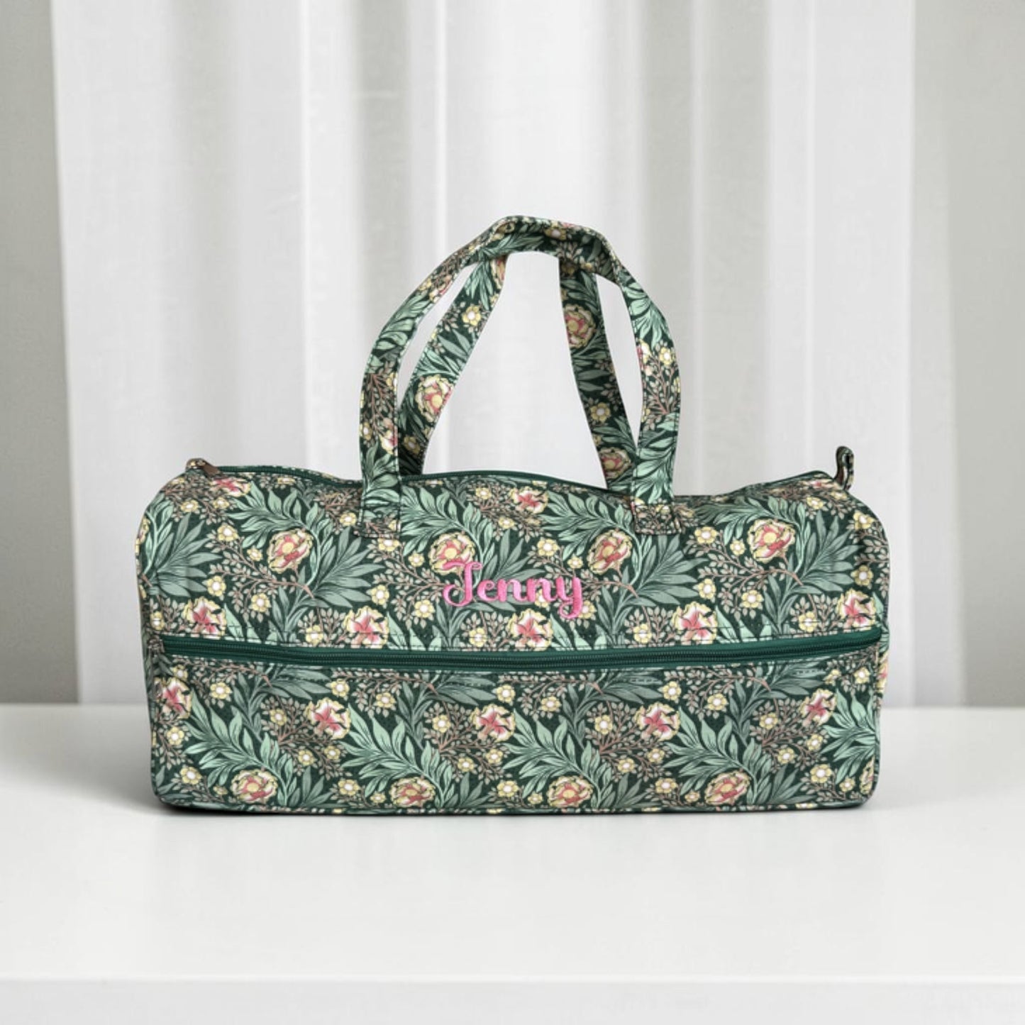 Personalised Morris Green Knitting Bag – Cotton Yarn Storage with Zip Pocket & Handles