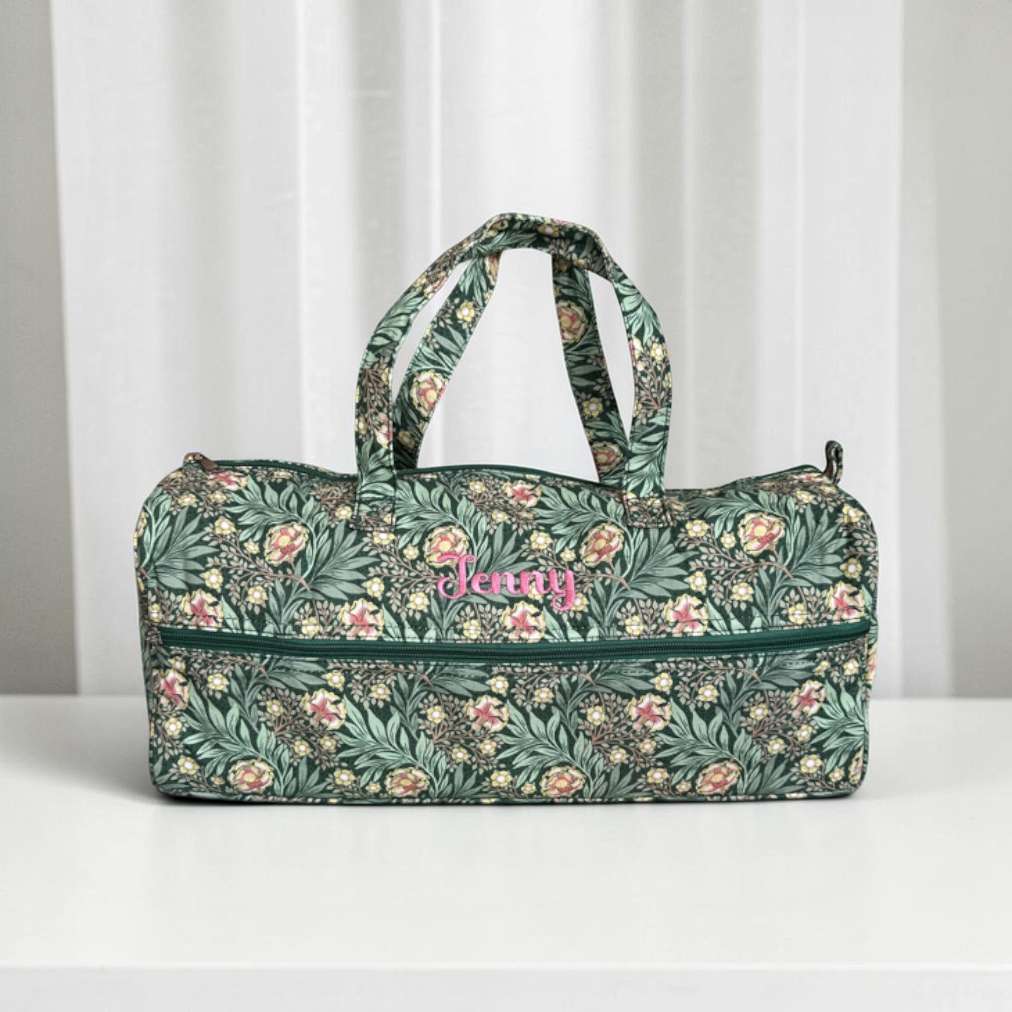 Personalised Morris Green Knitting Bag – Cotton Yarn Storage with Zip Pocket & Handles