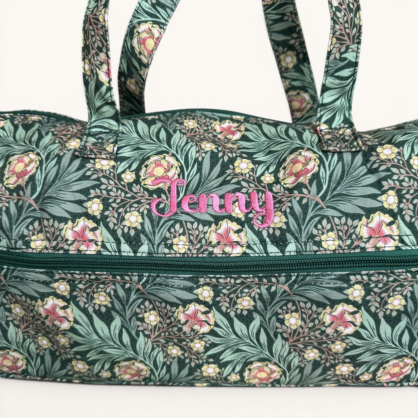 Personalised Morris Green Knitting Bag – Cotton Yarn Storage with Zip Pocket & Handles