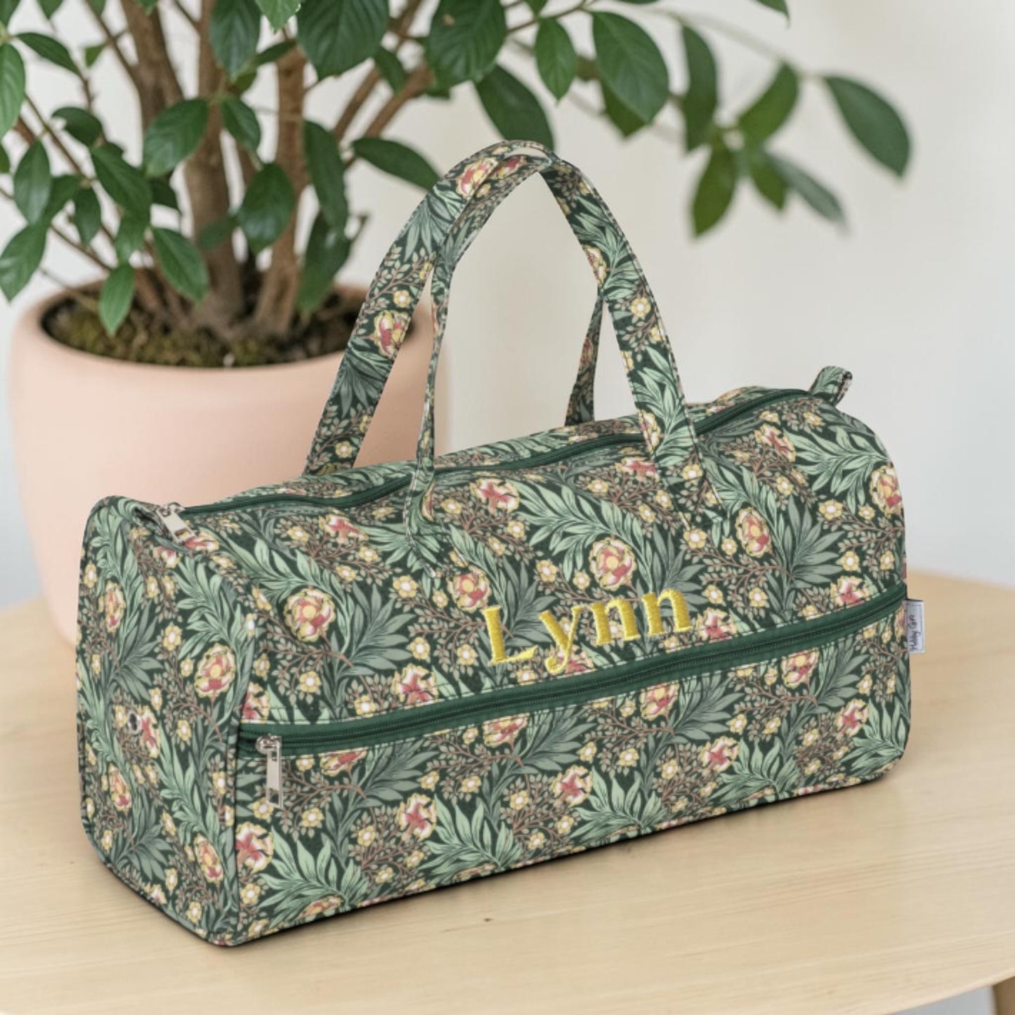 Personalised Morris Green Knitting Bag – Cotton Yarn Storage with Zip Pocket & Handles