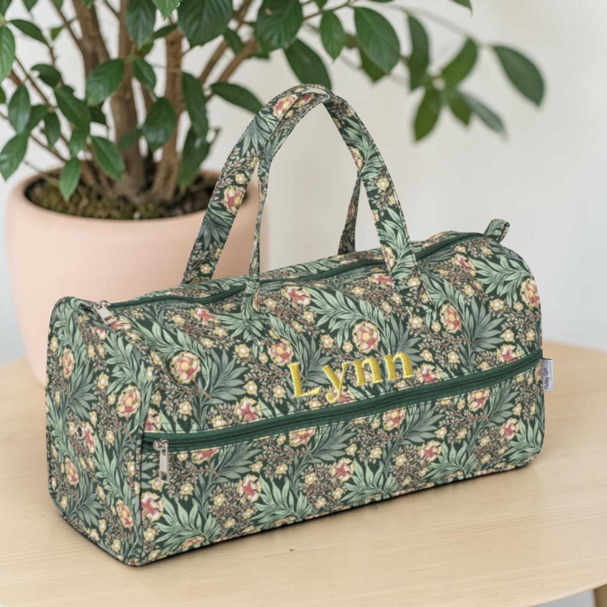 Personalised Morris Green Knitting Bag – Cotton Yarn Storage with Zip Pocket & Handles