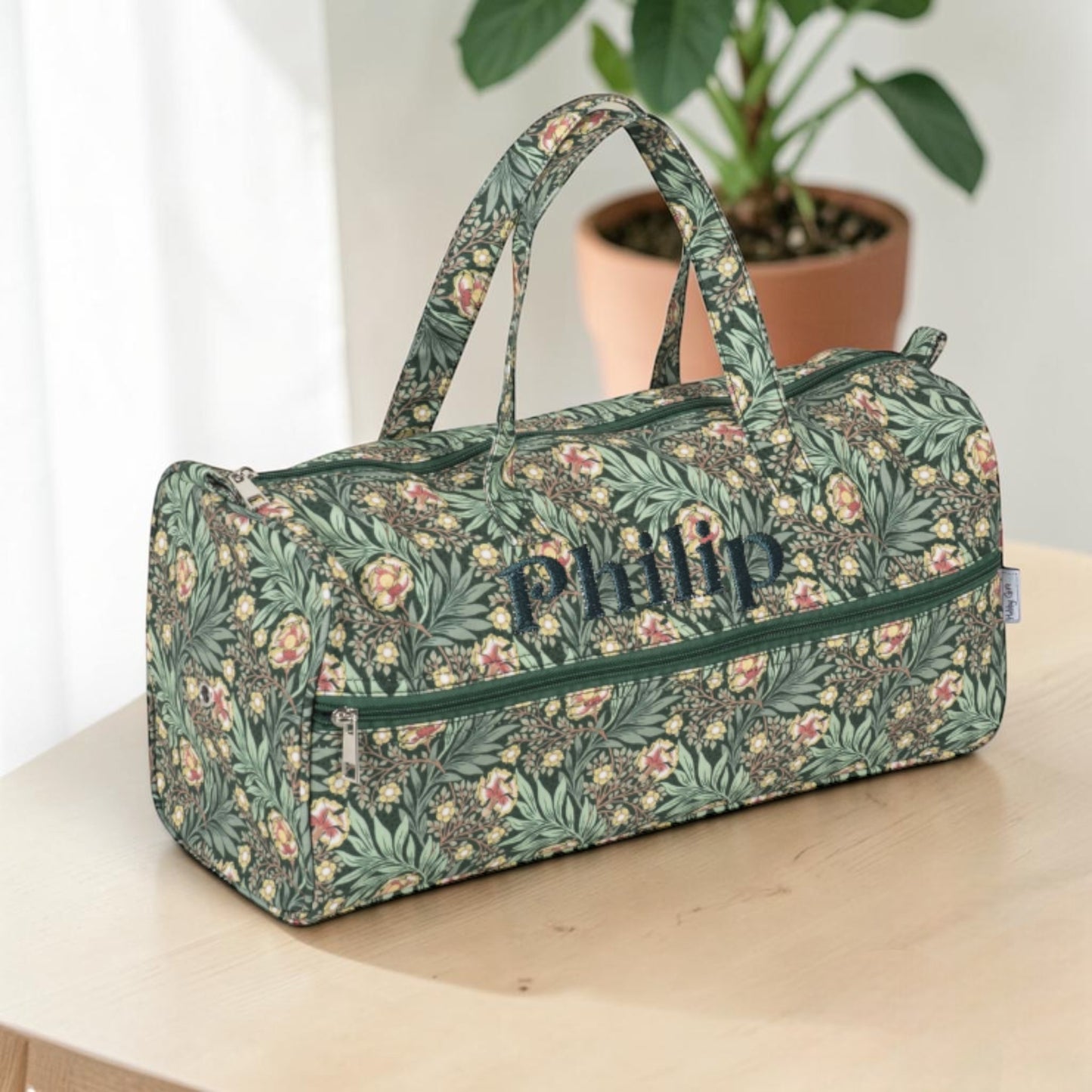 Personalised Morris Green Knitting Bag – Cotton Yarn Storage with Zip Pocket & Handles