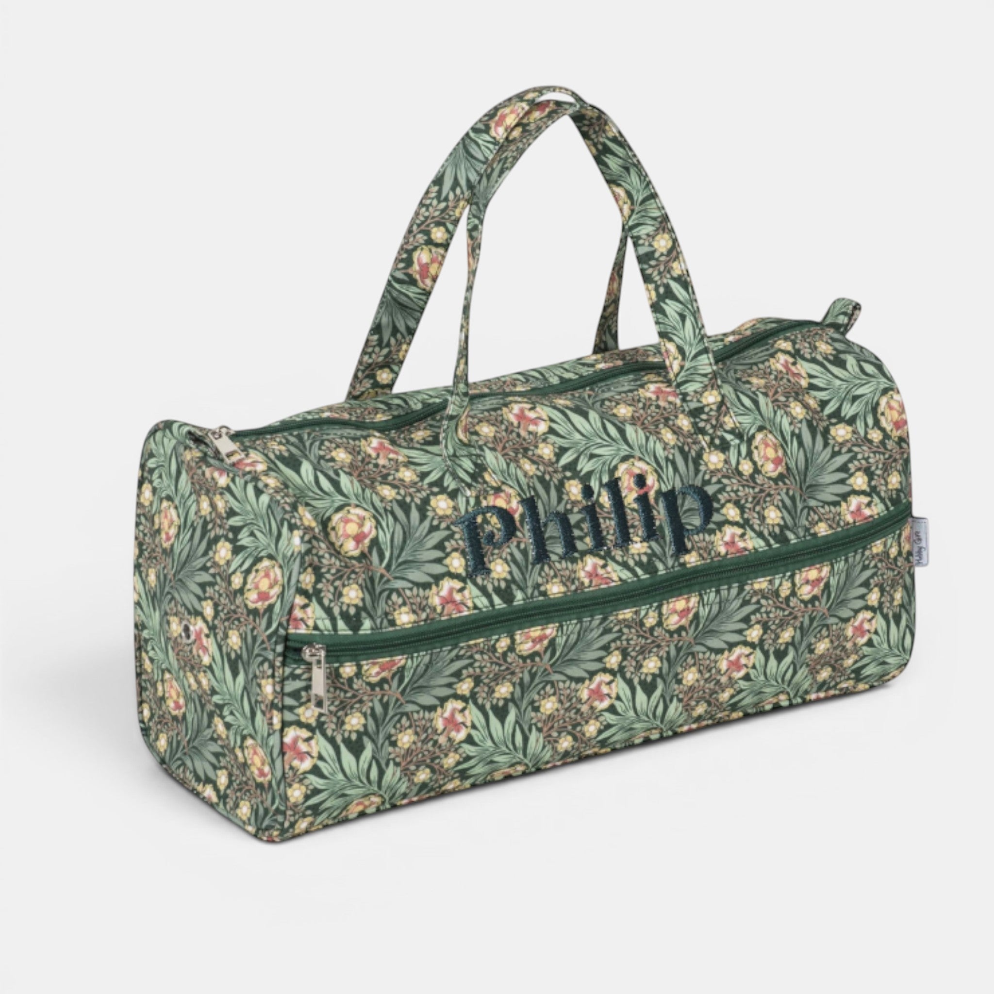 Personalised Morris Green Knitting Bag – Cotton Yarn Storage with Zip Pocket & Handles