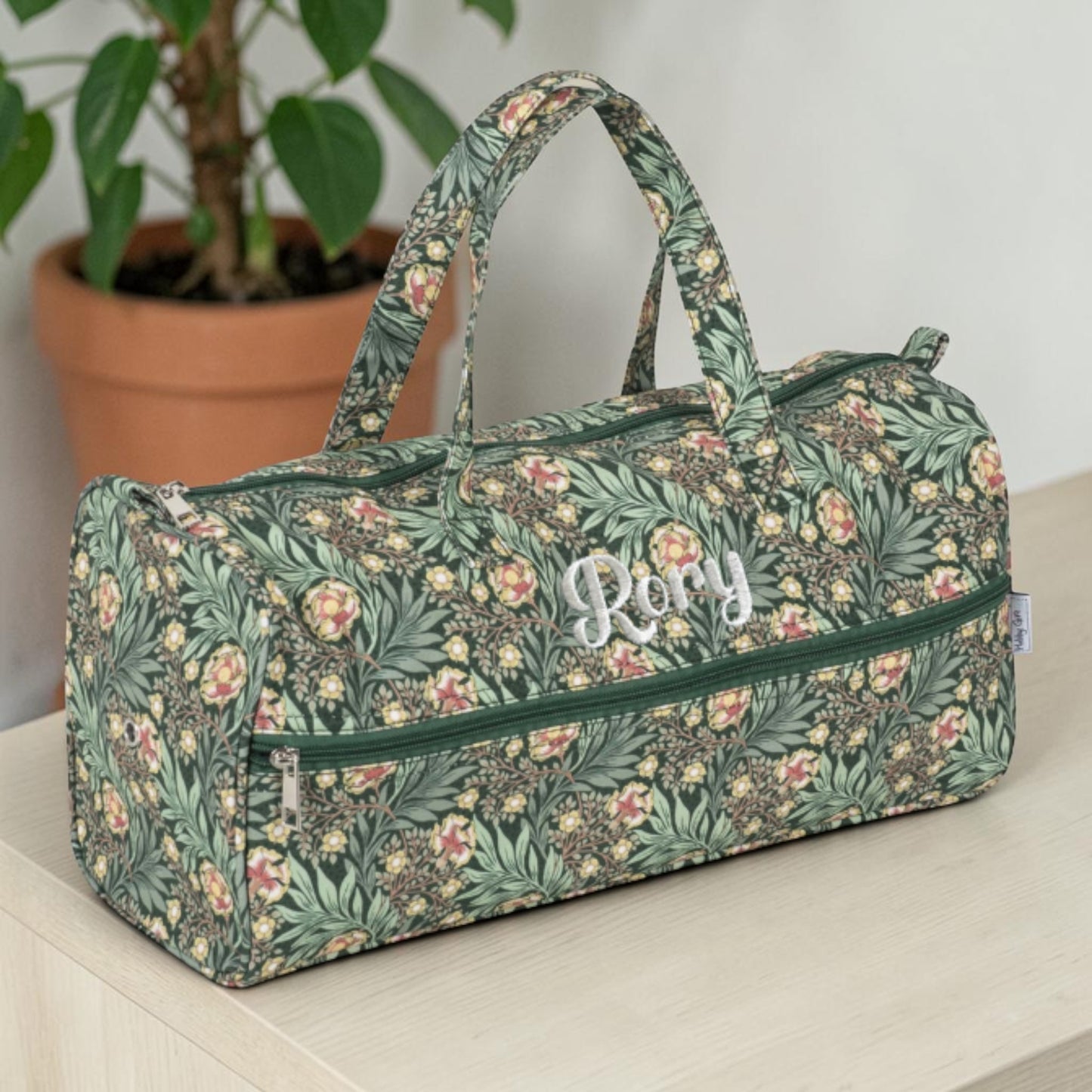 Personalised Morris Green Knitting Bag – Cotton Yarn Storage with Zip Pocket & Handles