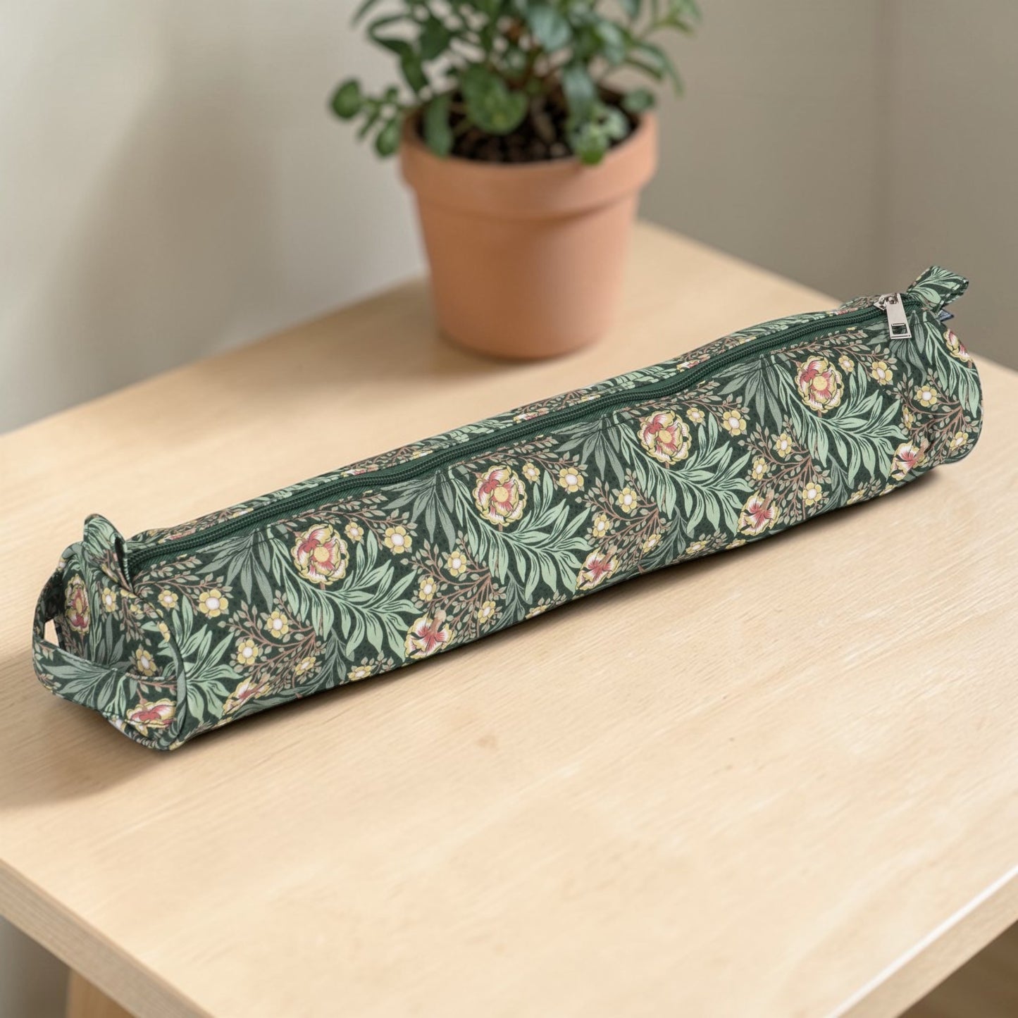 Morris Green Knitting Needle Case Large Cotton Floral Storage for 40cm Needles