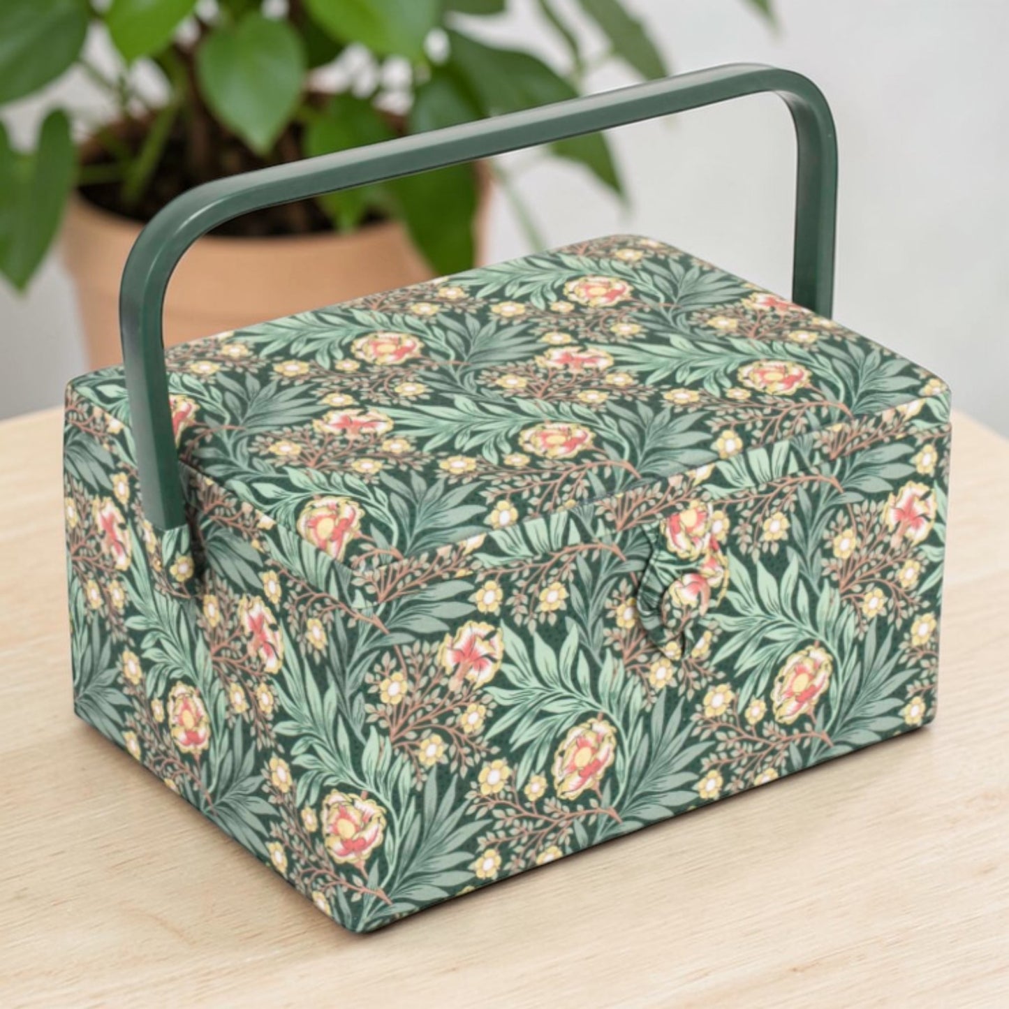 Sewing Box Morris Green Design – Floral Cotton Sewing Storage with Optional Accessory Kit