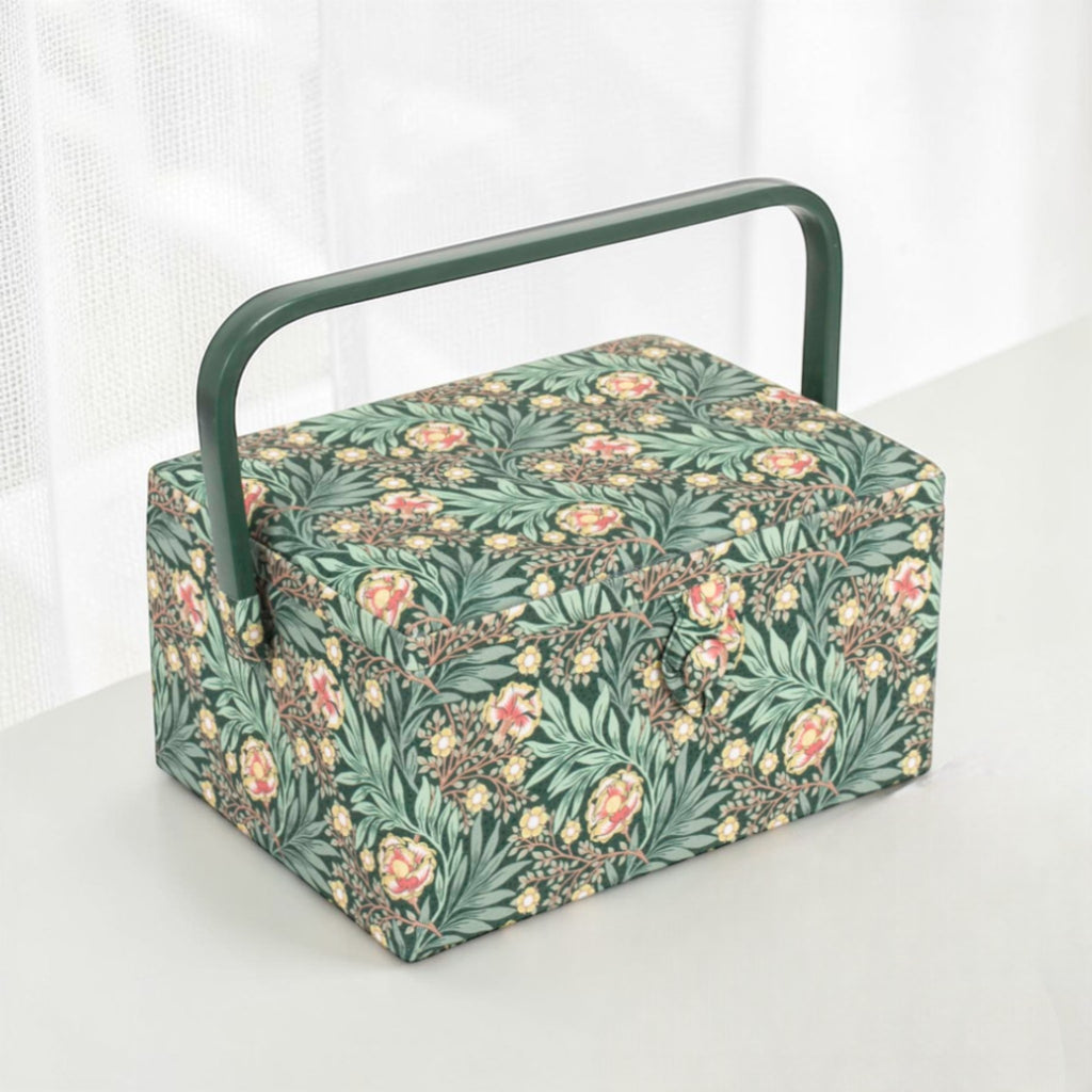 Sewing Box Morris Green Design – Floral Cotton Sewing Storage with Optional Accessory Kit