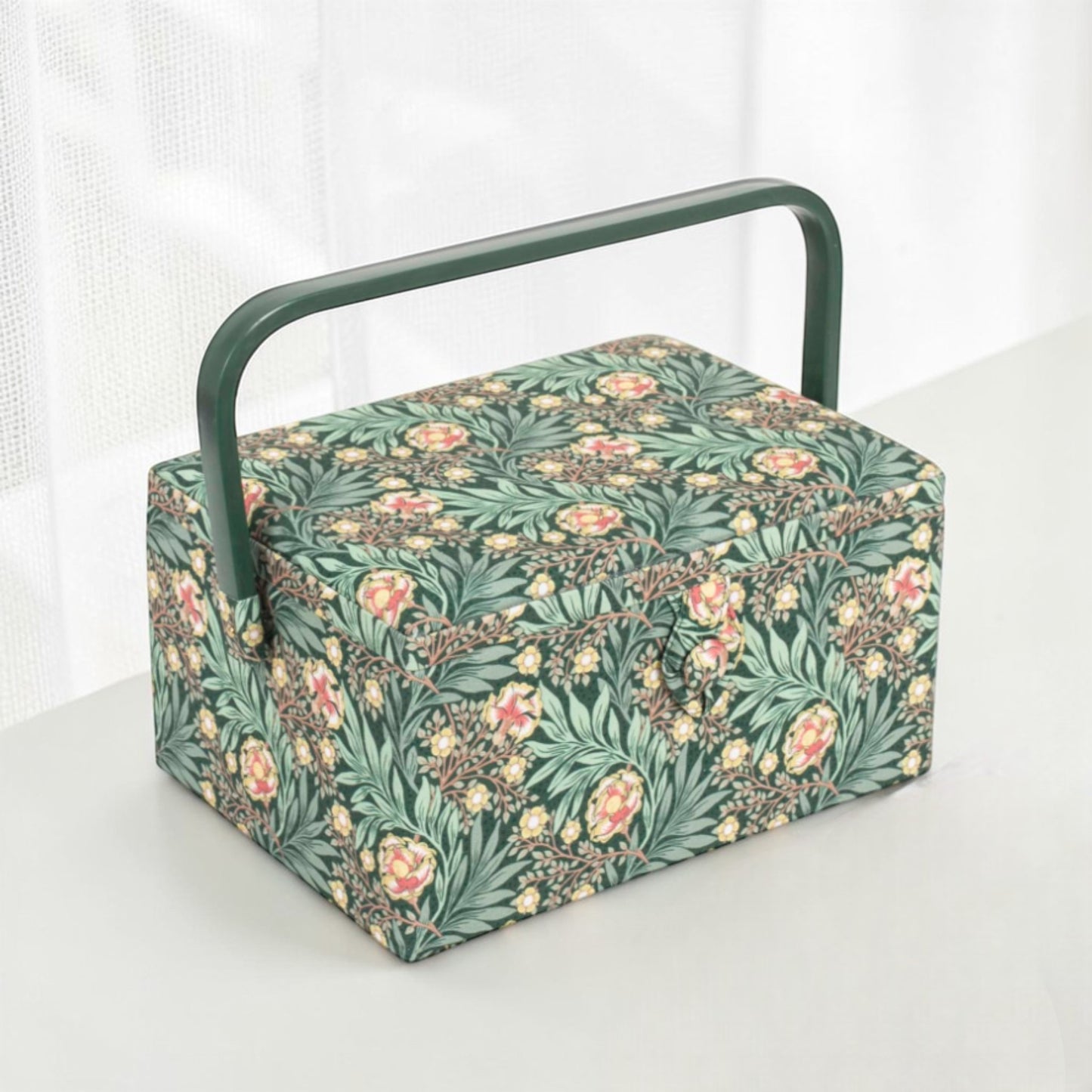 Sewing Box Morris Green Design – Floral Cotton Sewing Storage with Optional Accessory Kit