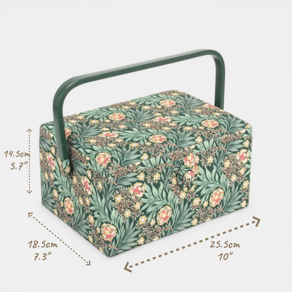 Sewing Box Morris Green Design – Floral Cotton Sewing Storage with Optional Accessory Kit