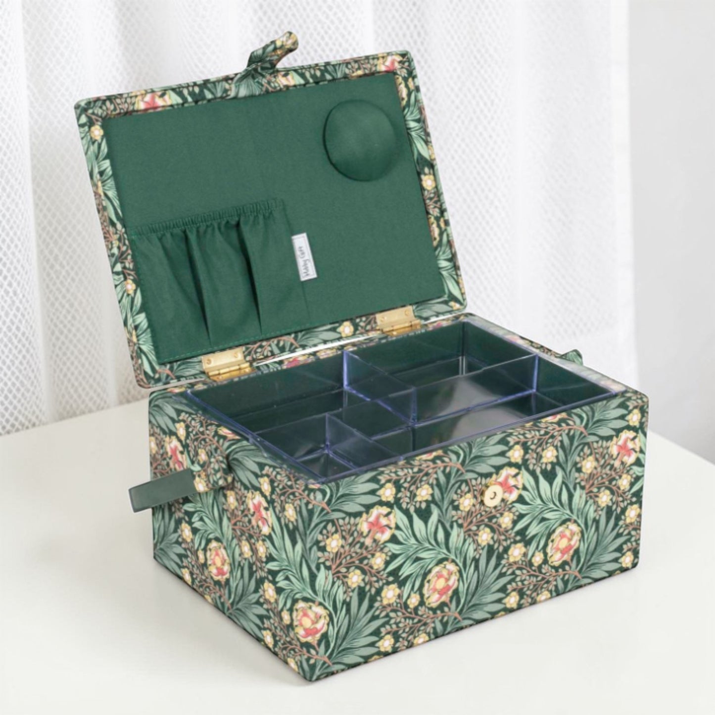 Sewing Box Morris Green Design – Floral Cotton Sewing Storage with Optional Accessory Kit