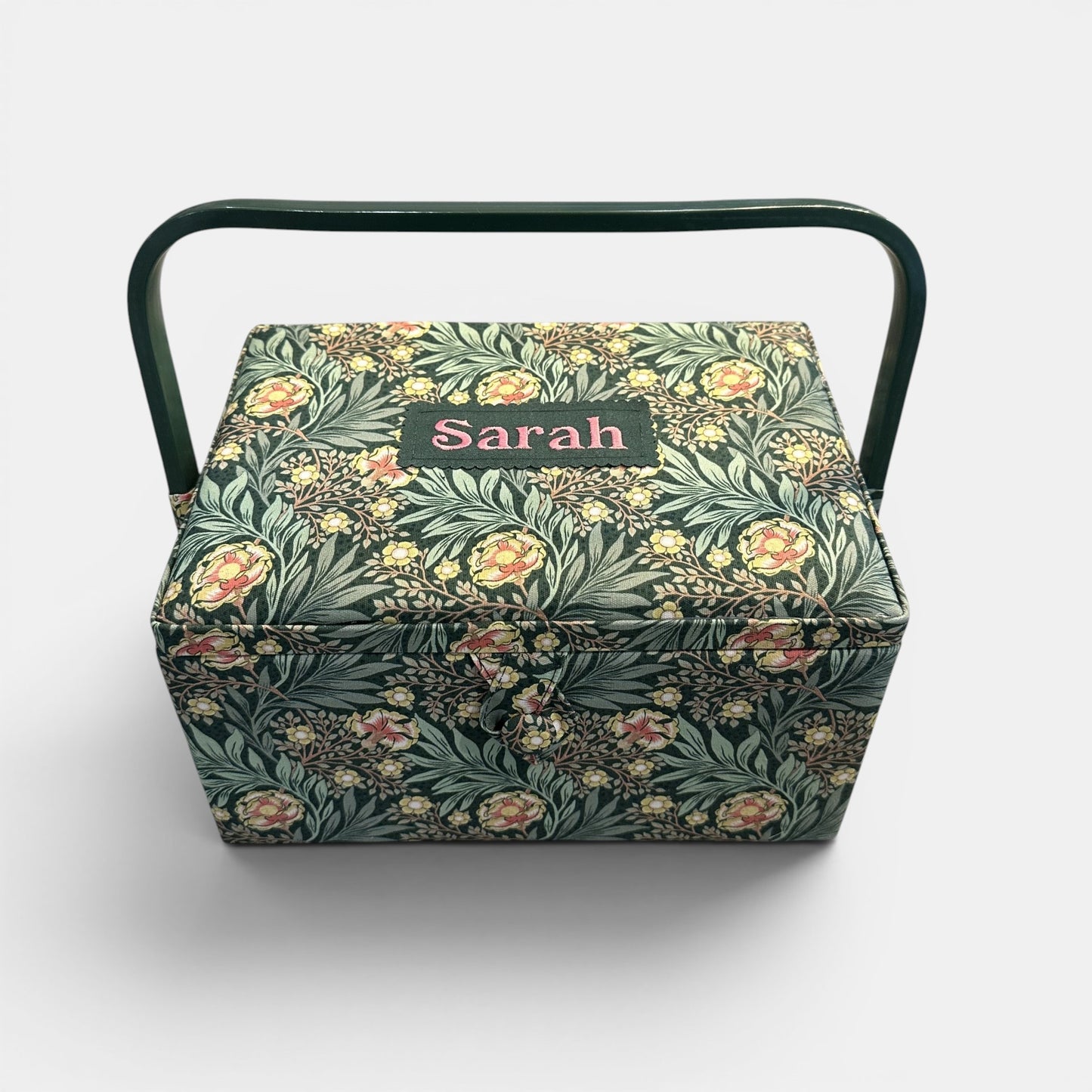 Personalised William Morris Style Sewing Box. Embroidered Floral Sewing Basket