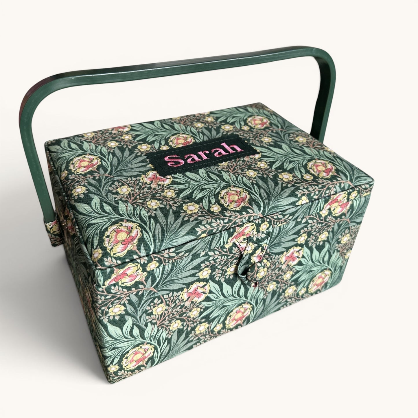 Personalised William Morris Style Sewing Box. Embroidered Floral Sewing Basket