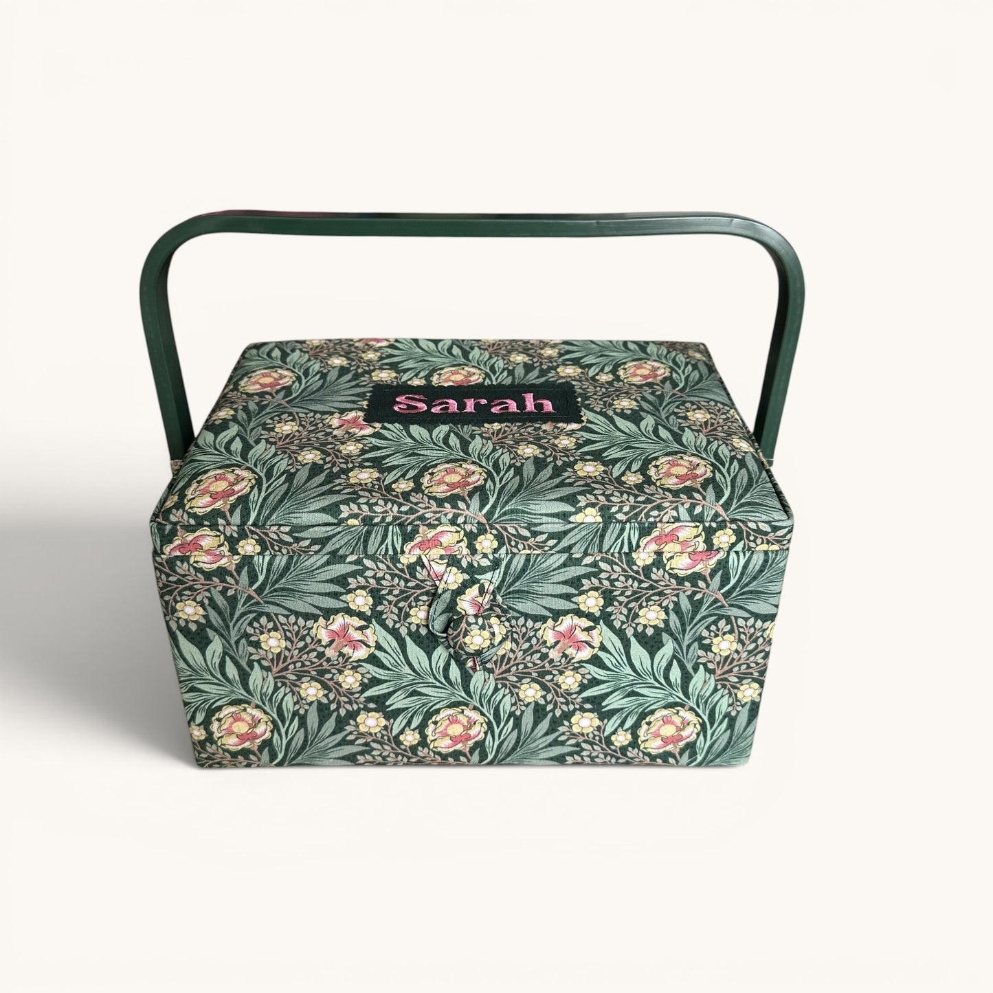 Personalised William Morris Style Sewing Box. Embroidered Floral Sewing Basket