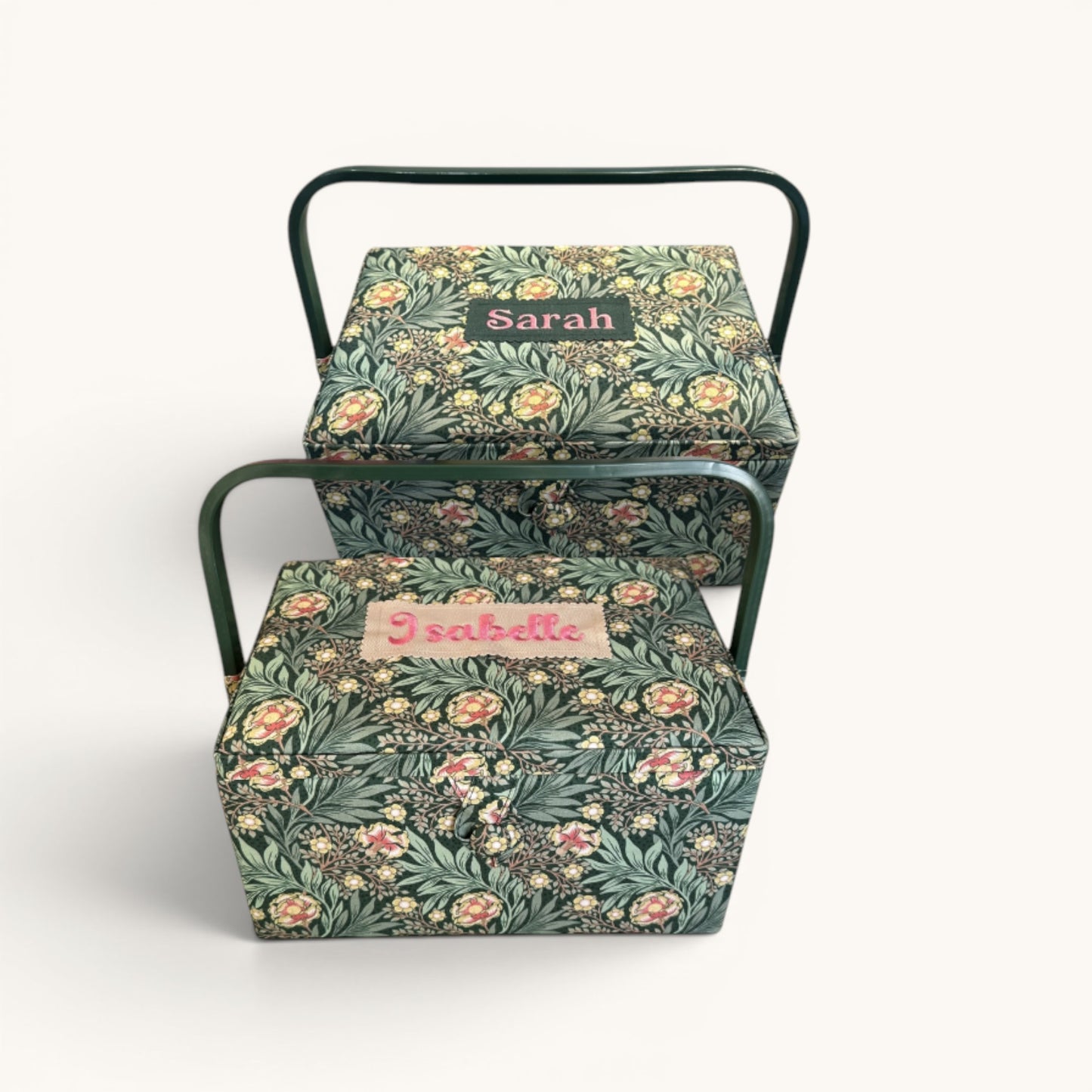 Personalised William Morris Style Sewing Box. Embroidered Floral Sewing Basket