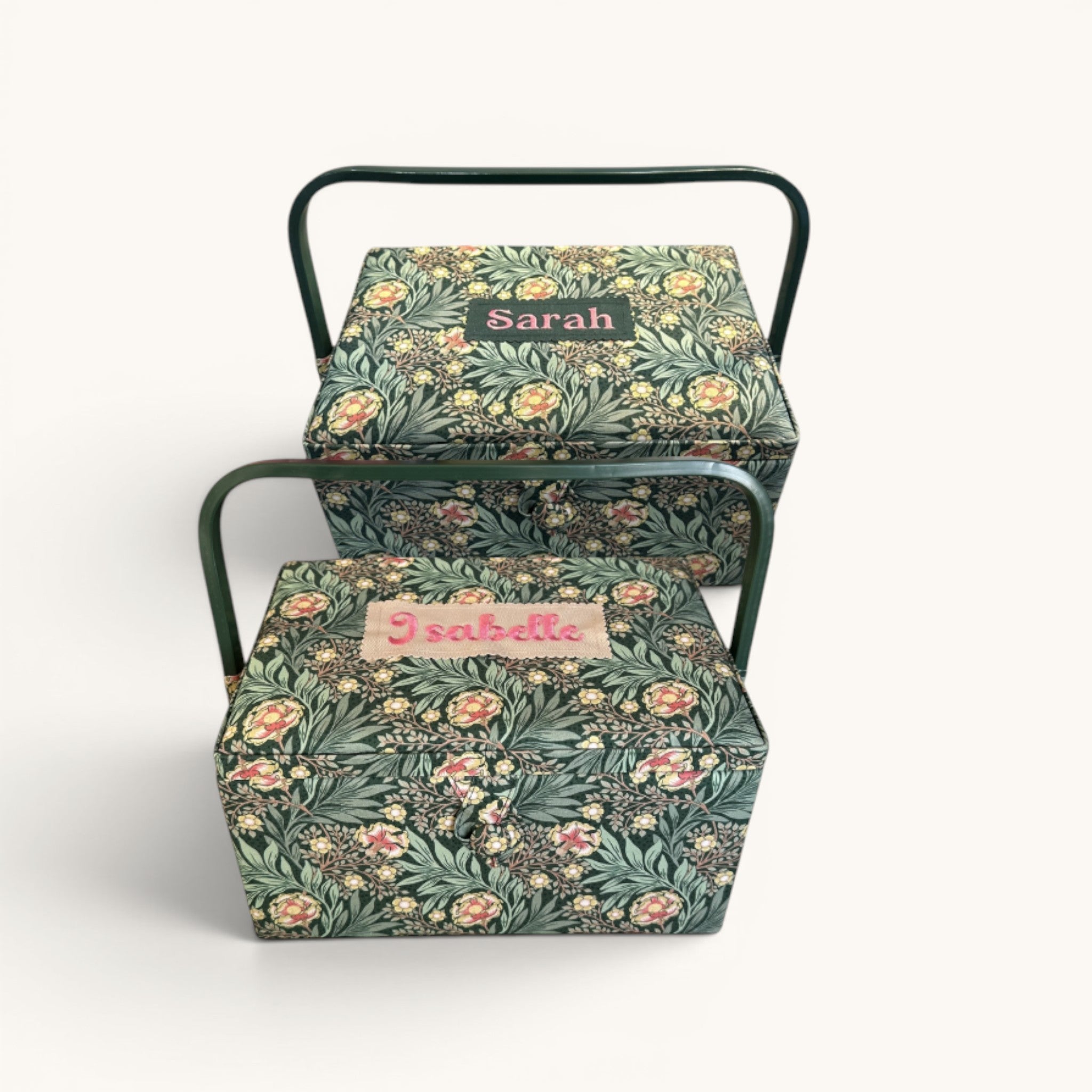 Personalised William Morris Style Sewing Box. Embroidered Floral Sewing Basket