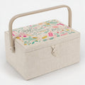 Embroidered Sewing Basket. Cream Linen Look with Optional Sewing Accessory Kit