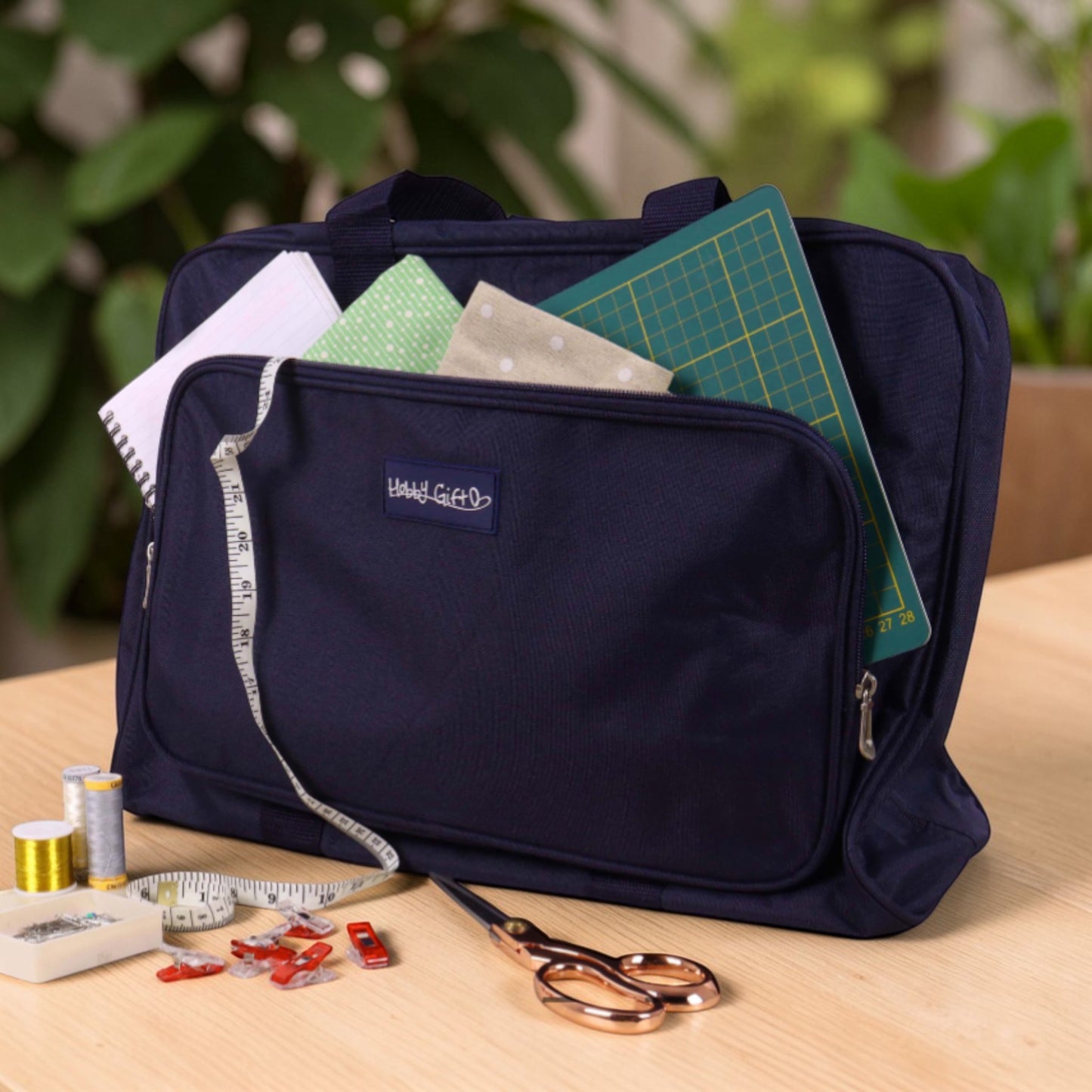 Navy Sewing Machine Carry Case Bag – Padded Storage with Front Pocket – Heavy Duty Polyester
