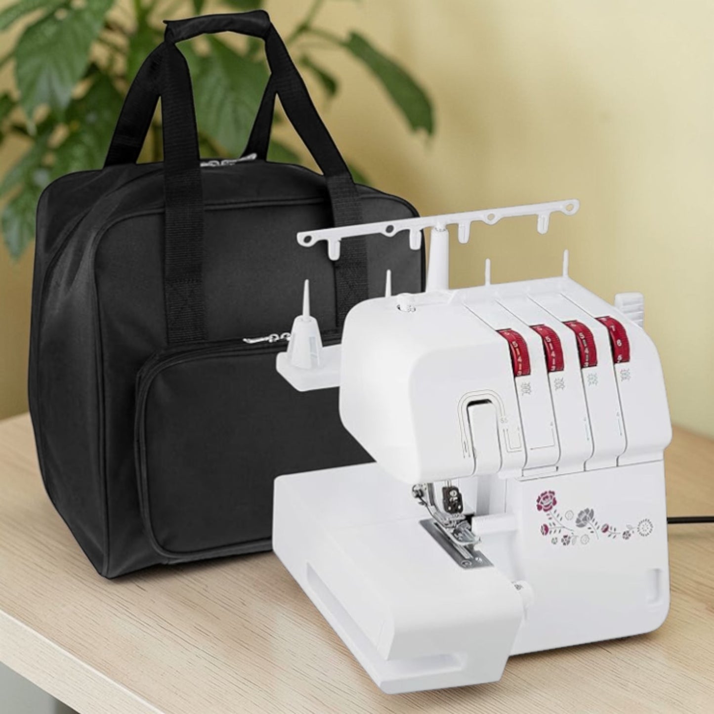 Black Overlocker Bag – Durable Sewing Machine Storage Case with Pocket & Trolley Sleeve