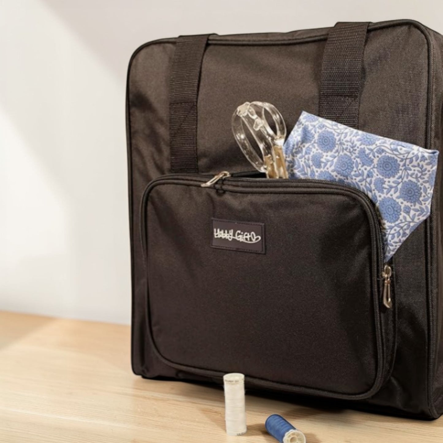 Black Overlocker Bag – Durable Sewing Machine Storage Case with Pocket & Trolley Sleeve