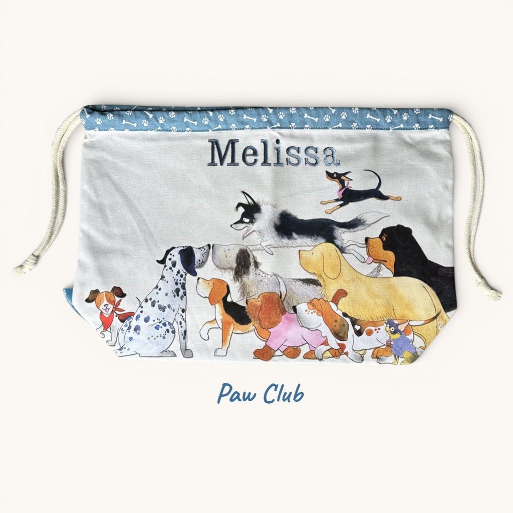Personalised Emma Ball Drawstring Bags, Knitting & Crochet Projects and Yarn Storage. Knitting Gifts