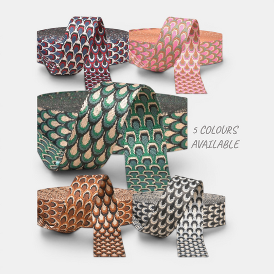 Peacock Webbing 38mm Strap – Woven Bag Handle Trim – 5 Colours – 3m Length