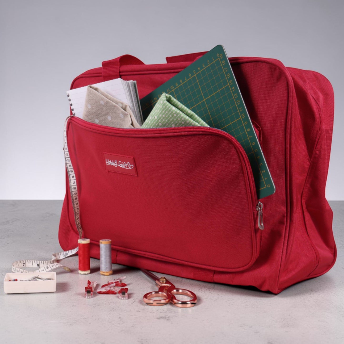 Red Sewing Machine Carry Case Bag – Padded Storage with Front Pocket – Heavy Duty Polyester