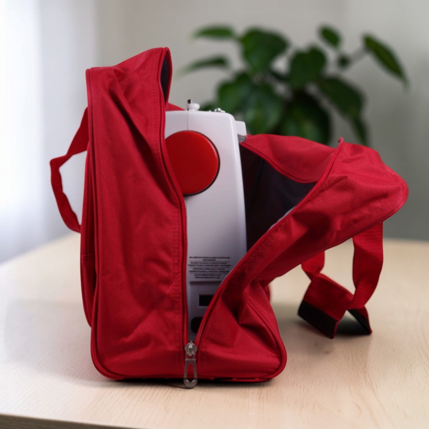 Red Sewing Machine Carry Case Bag – Padded Storage with Front Pocket – Heavy Duty Polyester
