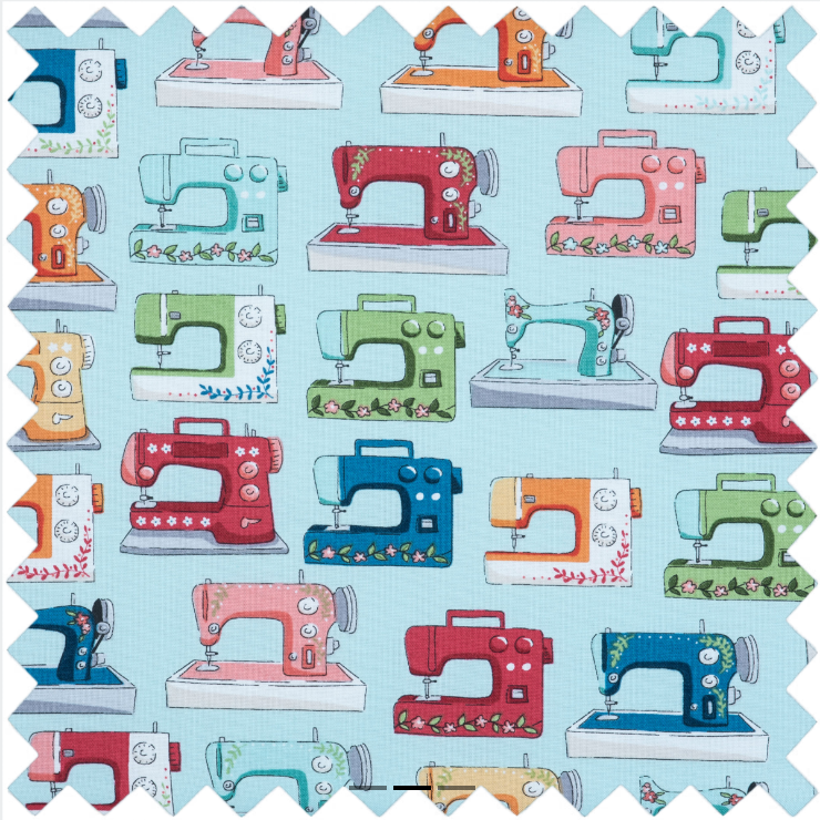 Medium Sewing Box with Tray & Pin Cushion. Sewing Machines Design Cotton Fabric (Copy)