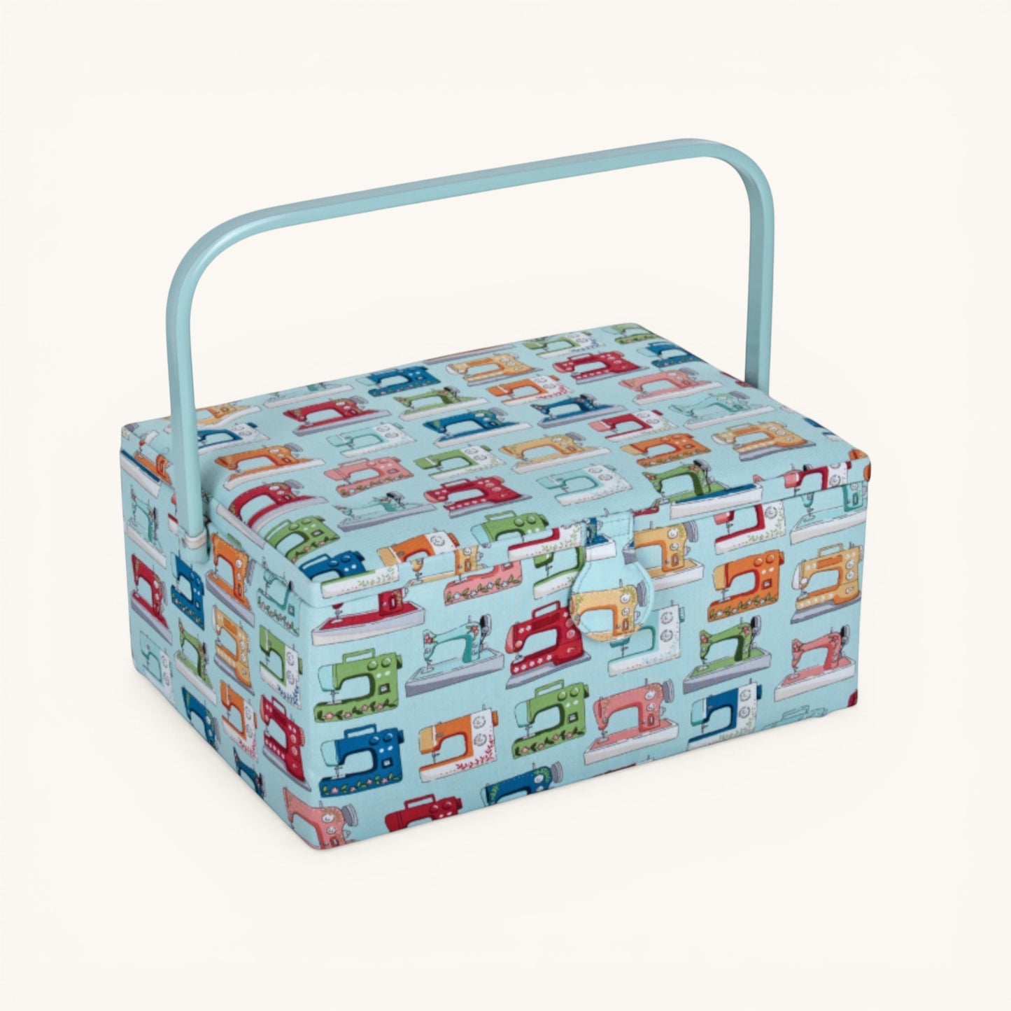Large Sewing Box with Tray & Pin Cushion. Sewing Machines Design Cotton Fabric