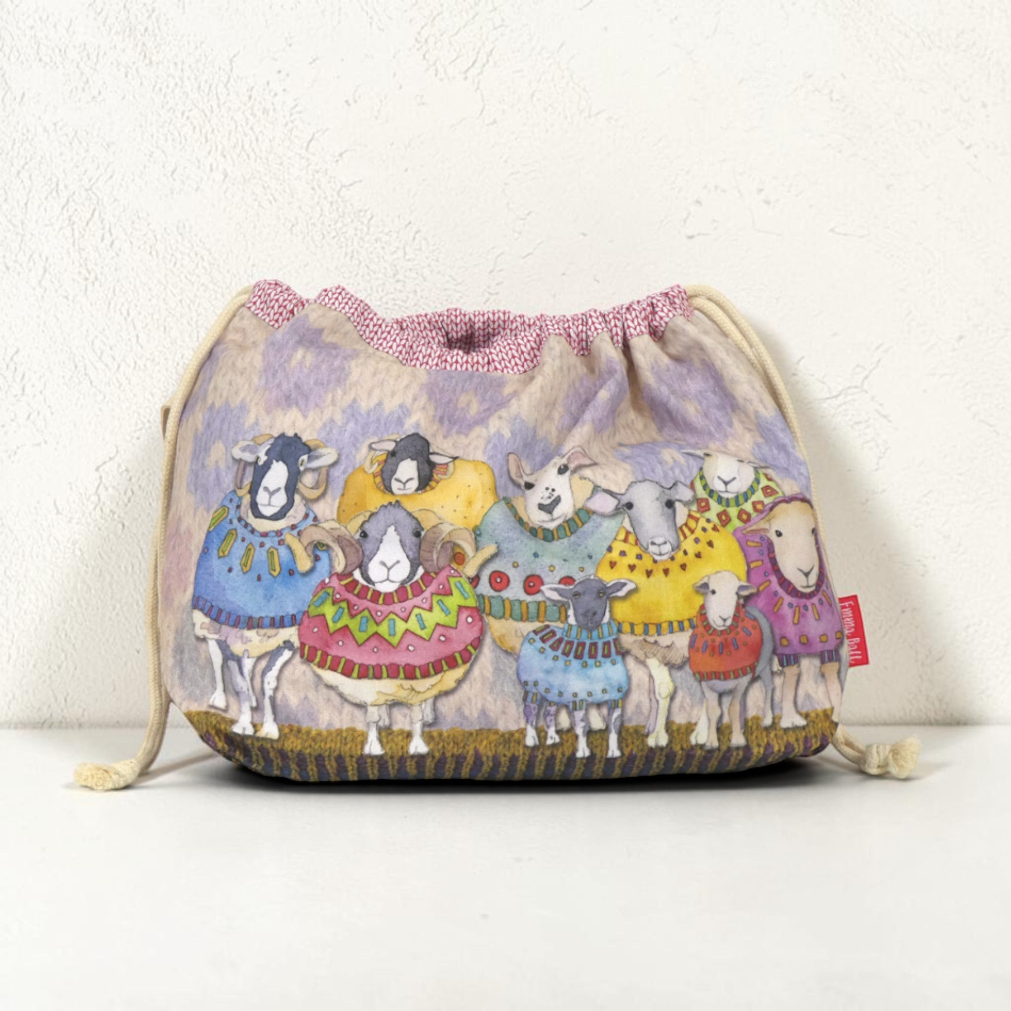 Emma Ball Sheep in Sweaters Drawstring Bag. Knitting & Crochet Yarn Storage