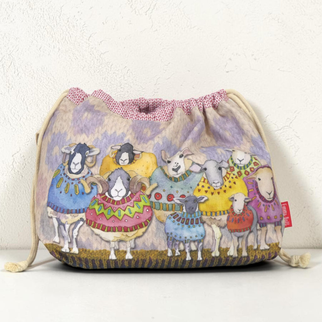 Emma Ball Sheep in Sweaters Drawstring Bag. Knitting & Crochet Yarn Storage