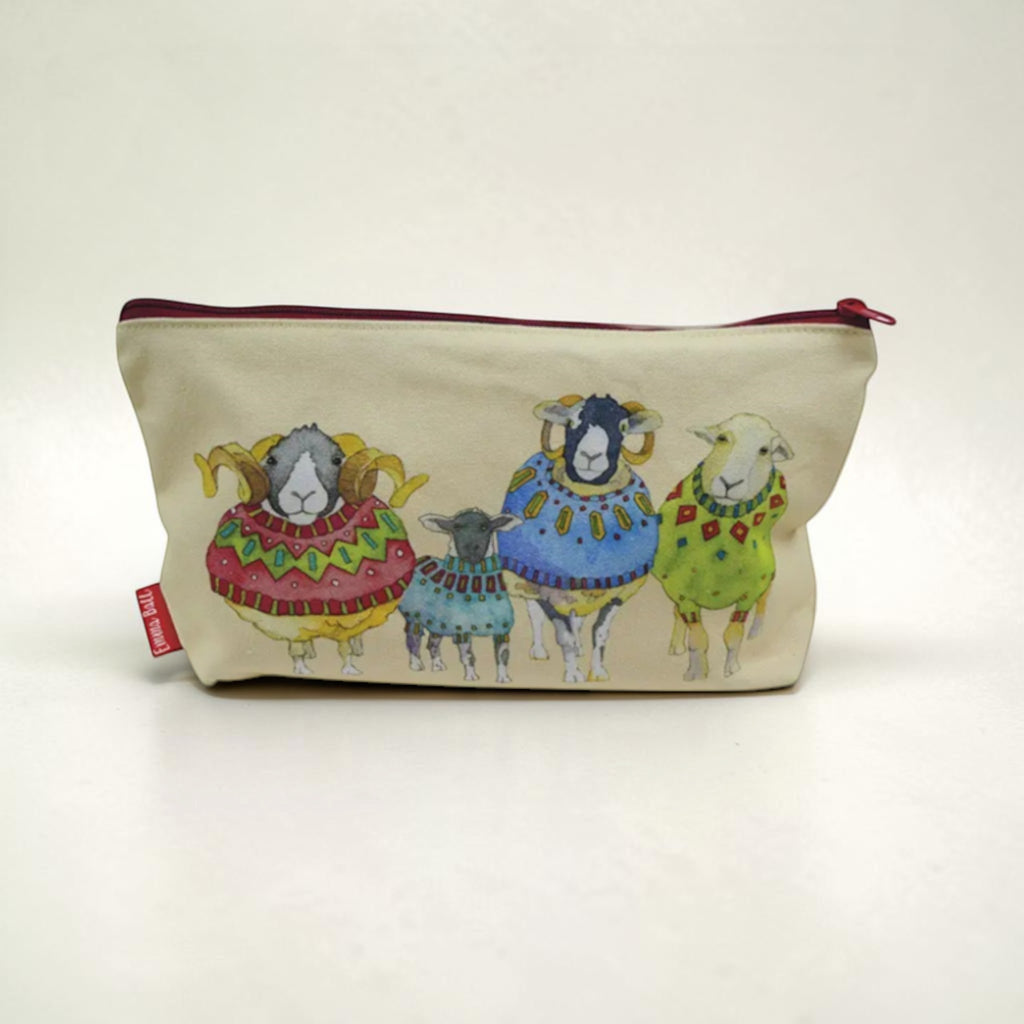 Sheep in Sweaters Pouch, Knitting Craft Storage, Cotton Canvas