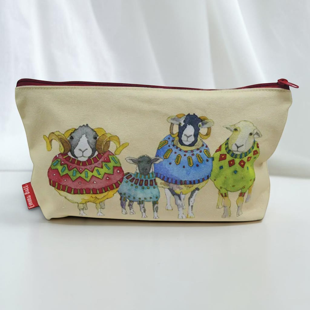 Sheep in Sweaters Pouch, Knitting Craft Storage, Cotton Canvas