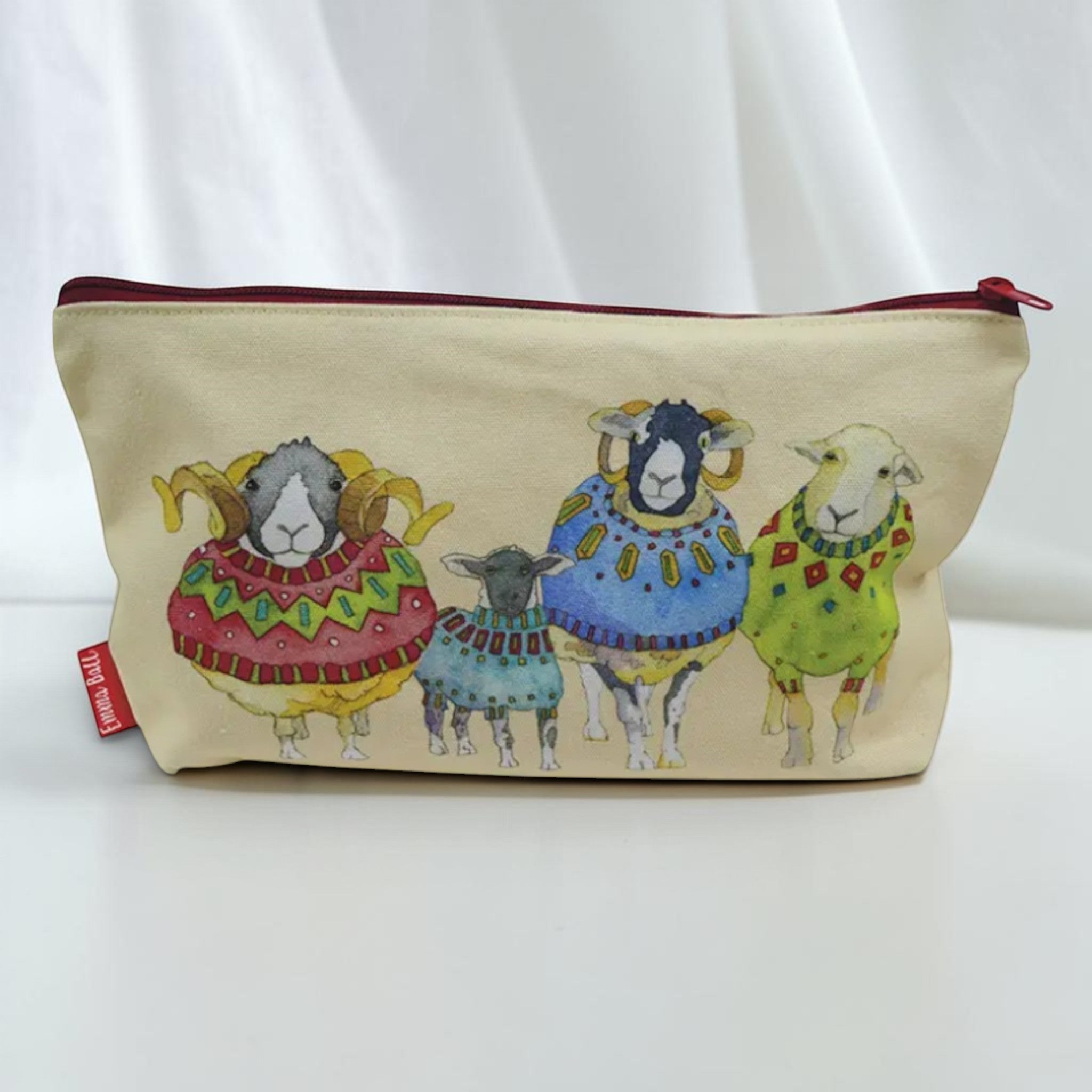 Sheep in Sweaters Pouch, Knitting Craft Storage, Cotton Canvas
