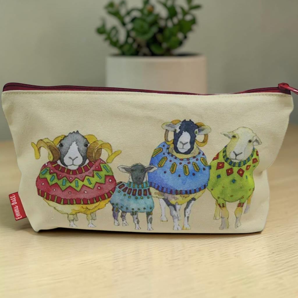 Sheep in Sweaters Pouch, Knitting Craft Storage, Cotton Canvas