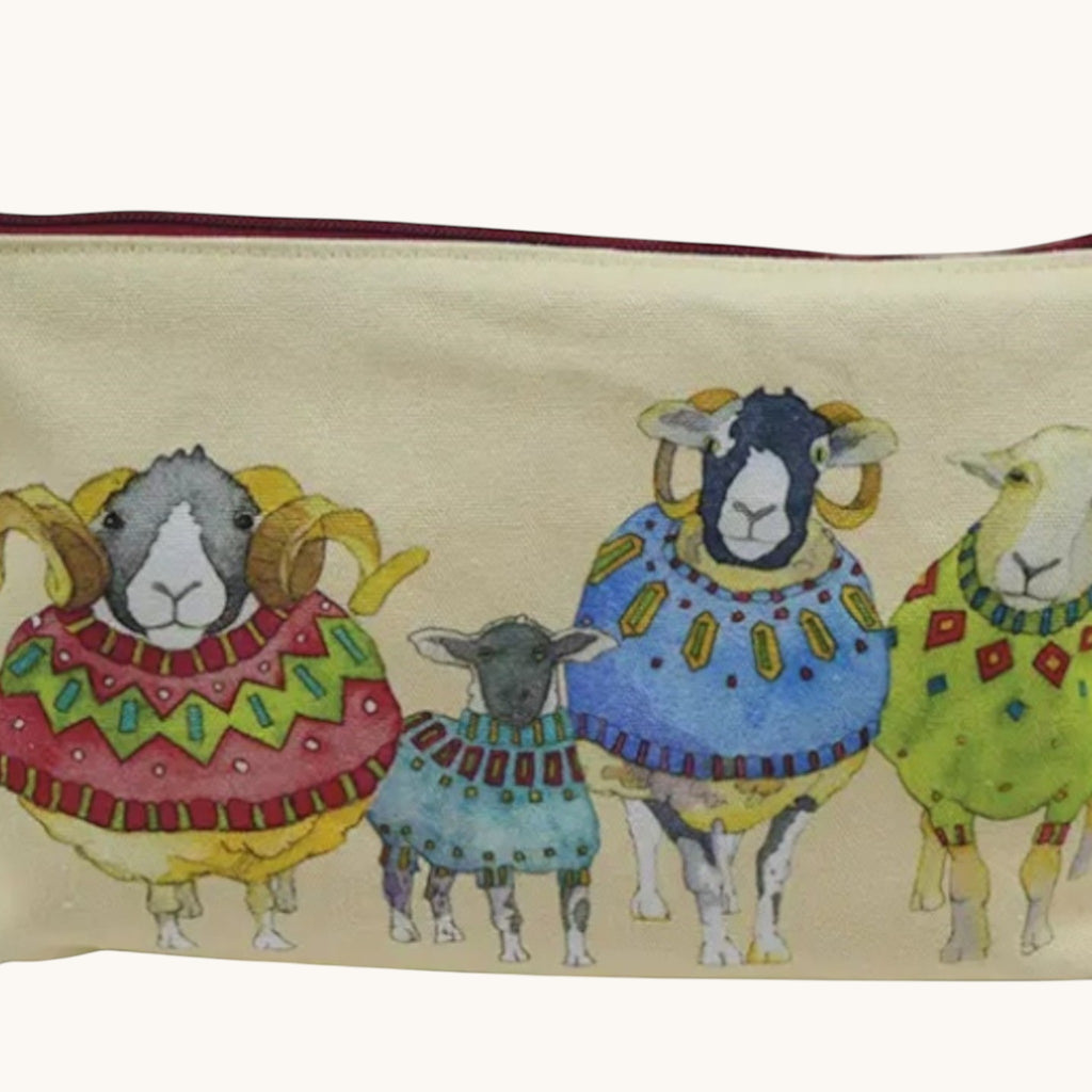 Sheep in Sweaters Pouch, Knitting Craft Storage, Cotton Canvas