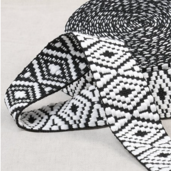 Ethnic Webbing 38mm Diamond Strap – Woven Bag Handle Trim – 5 Colours – 3m Lengths
