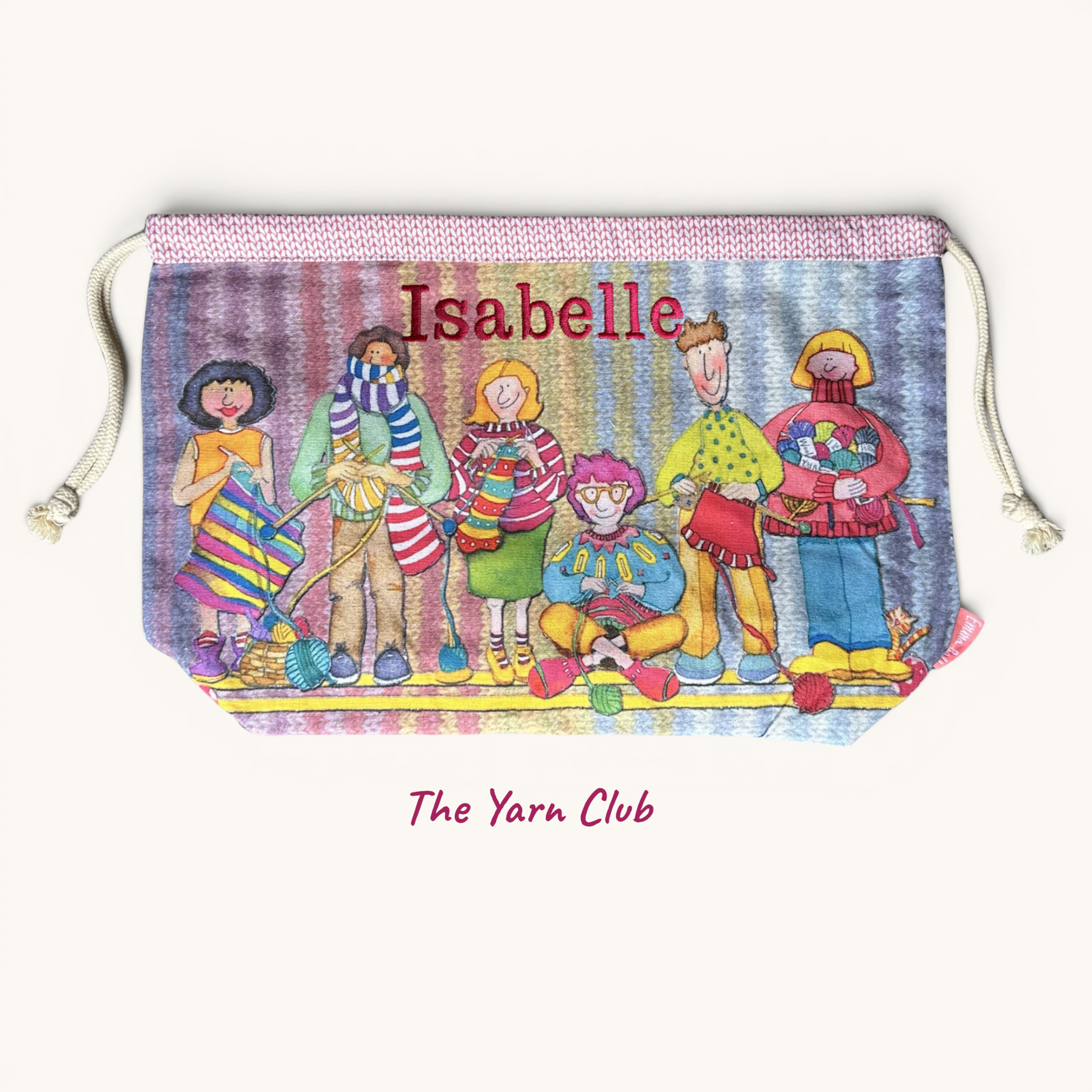 Personalised Emma Ball Drawstring Bags, Knitting & Crochet Projects and Yarn Storage. Knitting Gifts